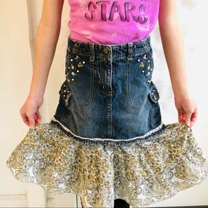 Gymboree Embroidered and Beaded Floral Jean Skirt, 7